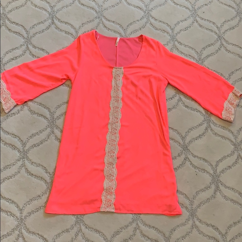 EUC dress neon pink sage with lace detail